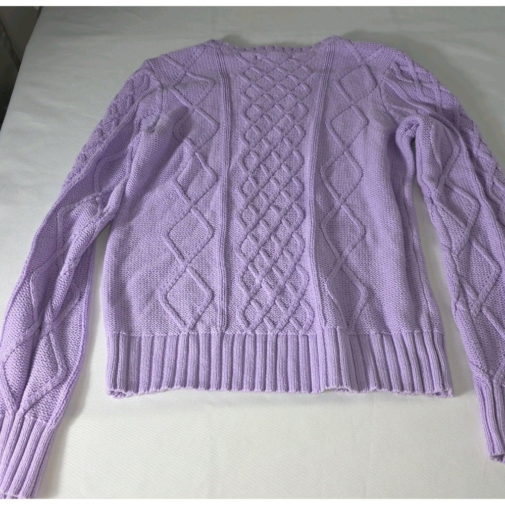 Preswick & Moore Cable Knit Sweater Size Petite M Lavender Braided Cozy Preppy
